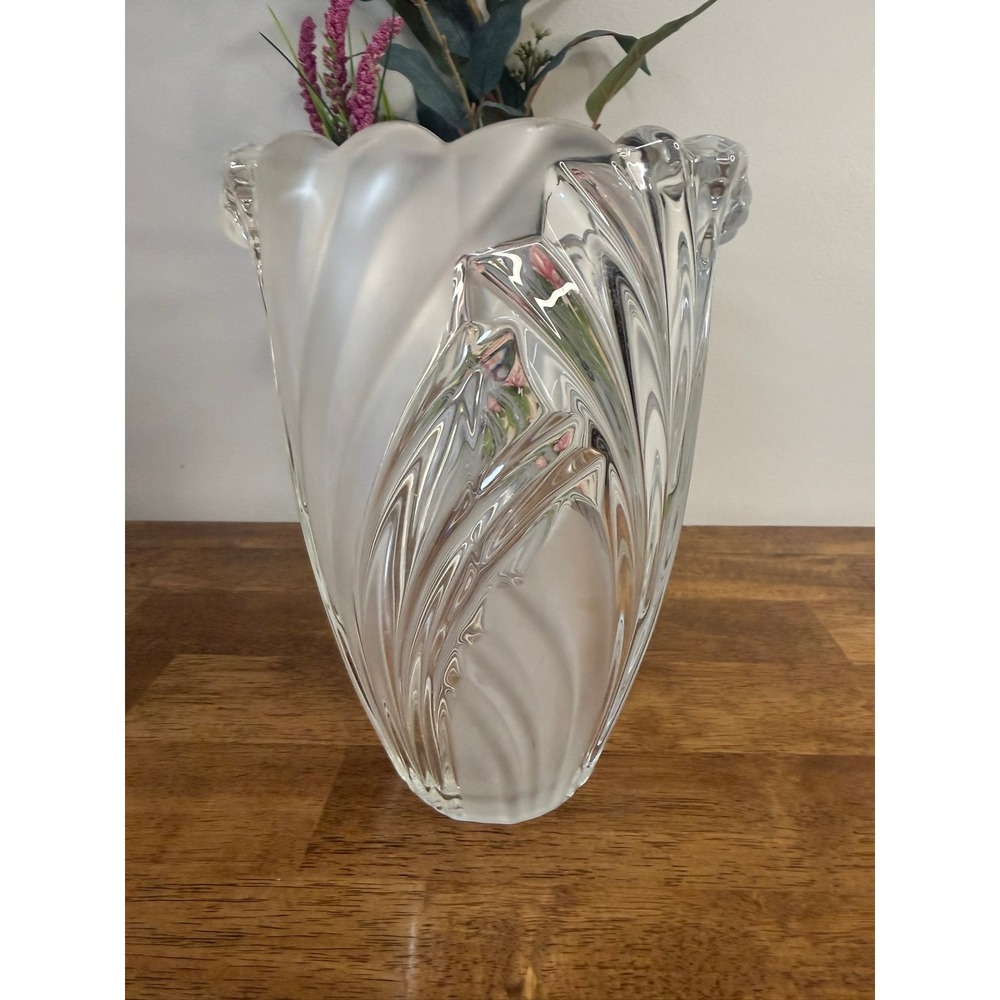 Vintage Mikasa Crystal Frosted Vase Sculptural Swirl Glass Large Art Glass